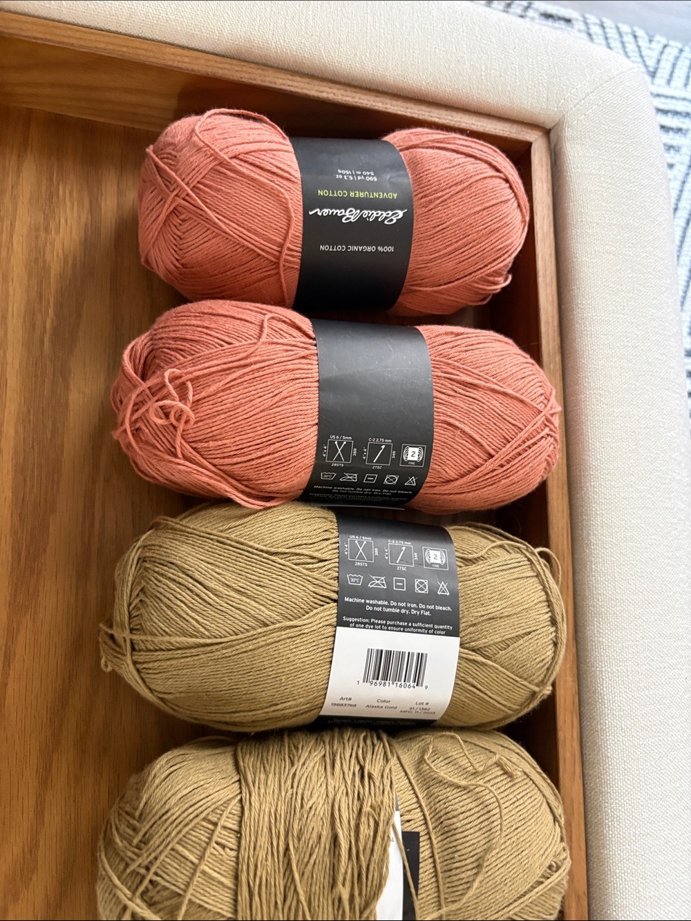 Eddie Bauer Cotton Yarn: Alaska gold,burnt orange, and KC:Red rose, soft ecru - Picture 4 of 4